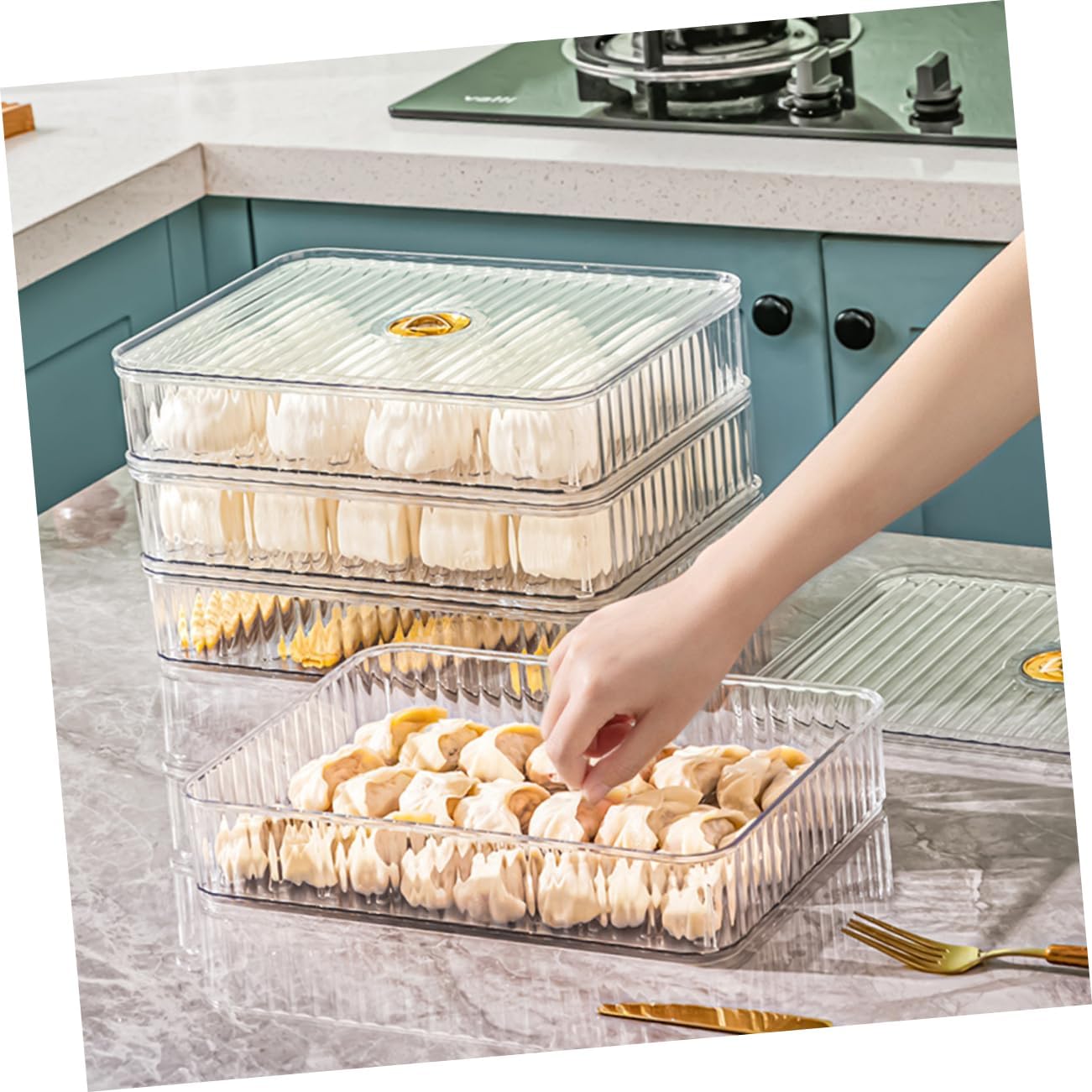Refrigerator Organizer Bin Lid Transparent Double Food Storage Box for Eggs Dumplings and More for Fridge Pantry and Kitchen Organization