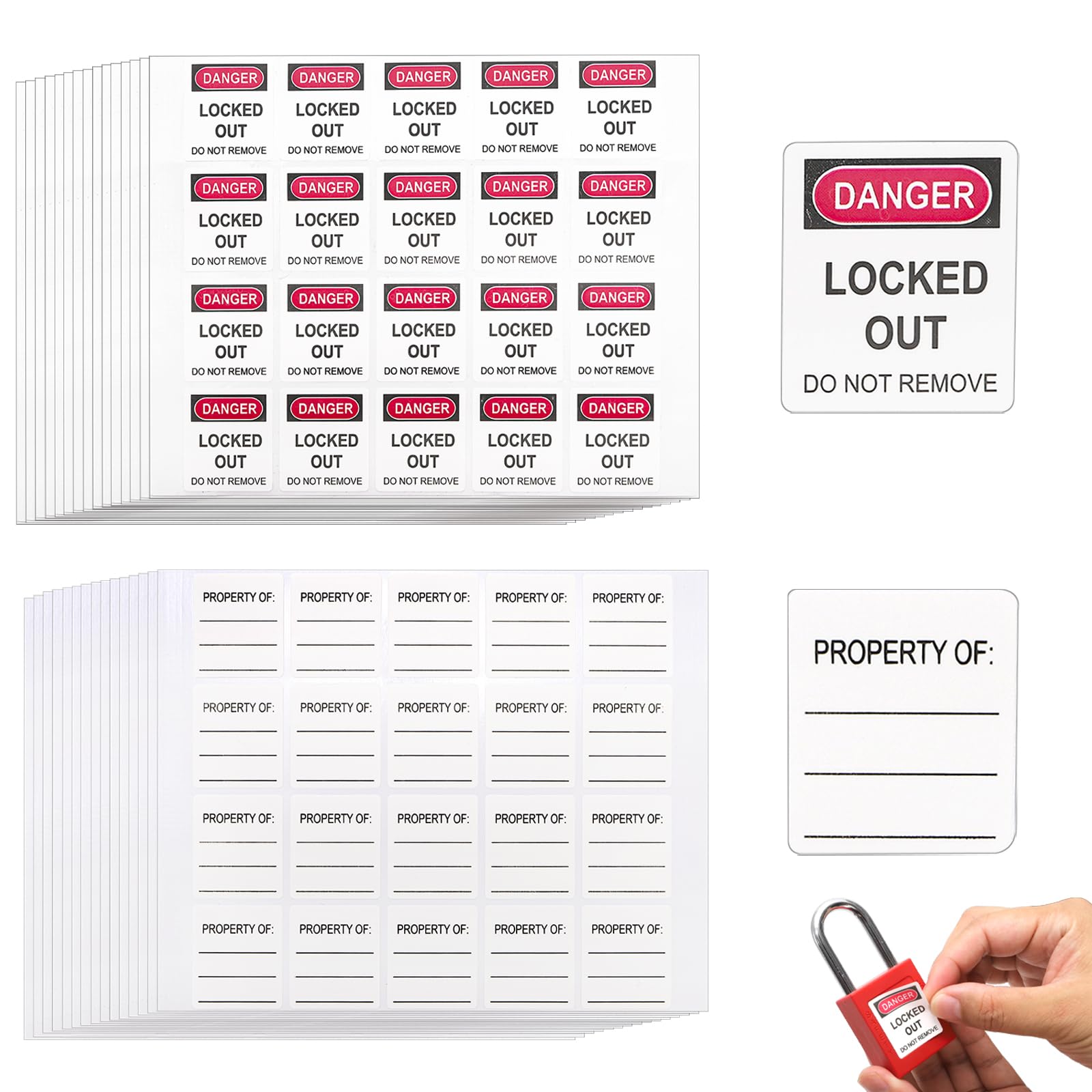 Jucoan 300 Sets Lockout Tagout Tags, Dual Sided Danger Locked Out Do Not Remove Loto Padlocks Labels Stickers 1 x 1-3/16 Inch, Waterproof, Tear Resistant
