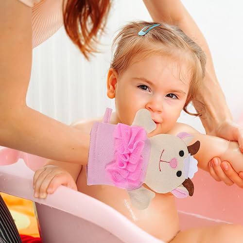 Miniatura 7 de LALAFINA Guantes de baño para el cuerpo, 3 piezas, guantes de baño, esponja de baño, gato, ganado, mono, animales, toalla de diseño suave para baño,