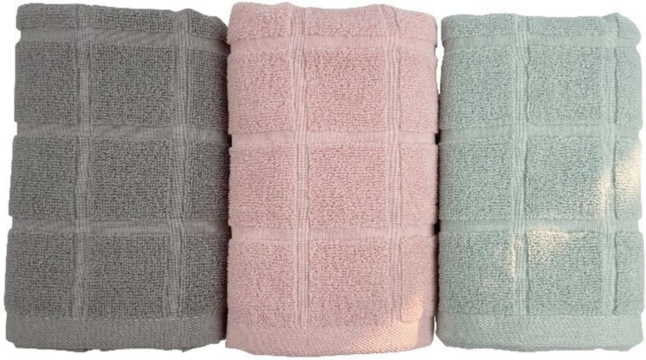 3 Pack Cotton Towels 34x74cm, Thick Soft Bath and Face Towel Set for Home Use(Green)