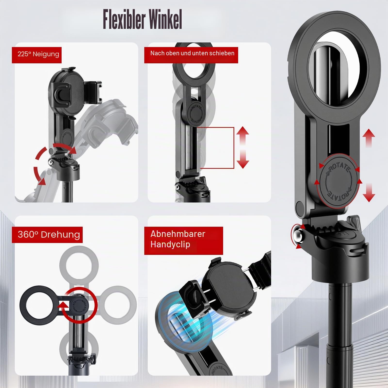 4 in 1 Selfie Stick Magnetisch, Mini Stativ für Smartphone, Handy Stativ mit Fernauslöser und Kaltschuh, Handystativhalter Kompatibel mit iPhone, Android für Selfies, Vlogging und Videoaufnahmen