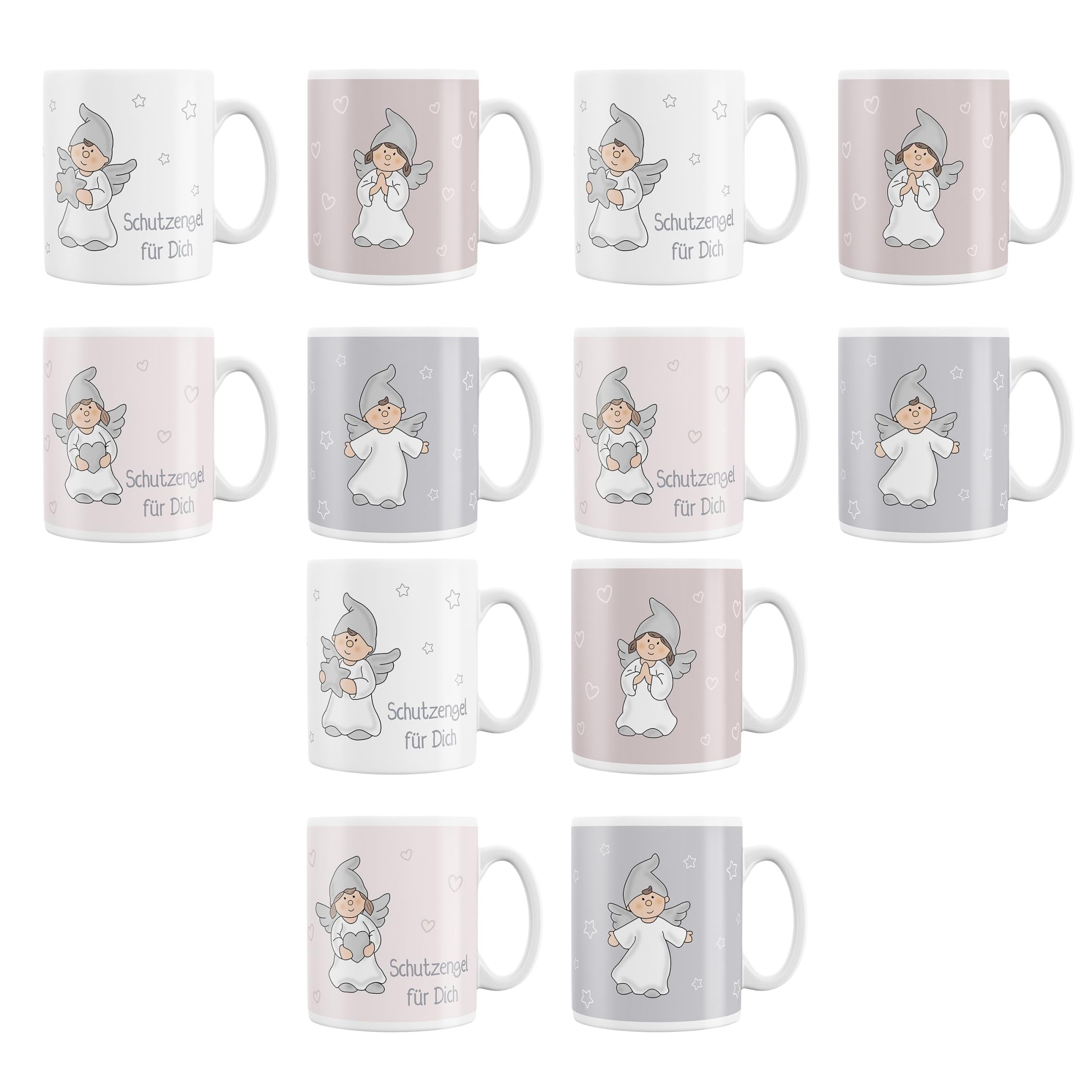 12 x Tassen mit liebevollem Schutzengel für Dich bedruckt ca. 270 ml | Schutzengeltassen - Tassen mit Schutzengel - Weihnachtstassen - Glühweintassen - Glühweinbecher