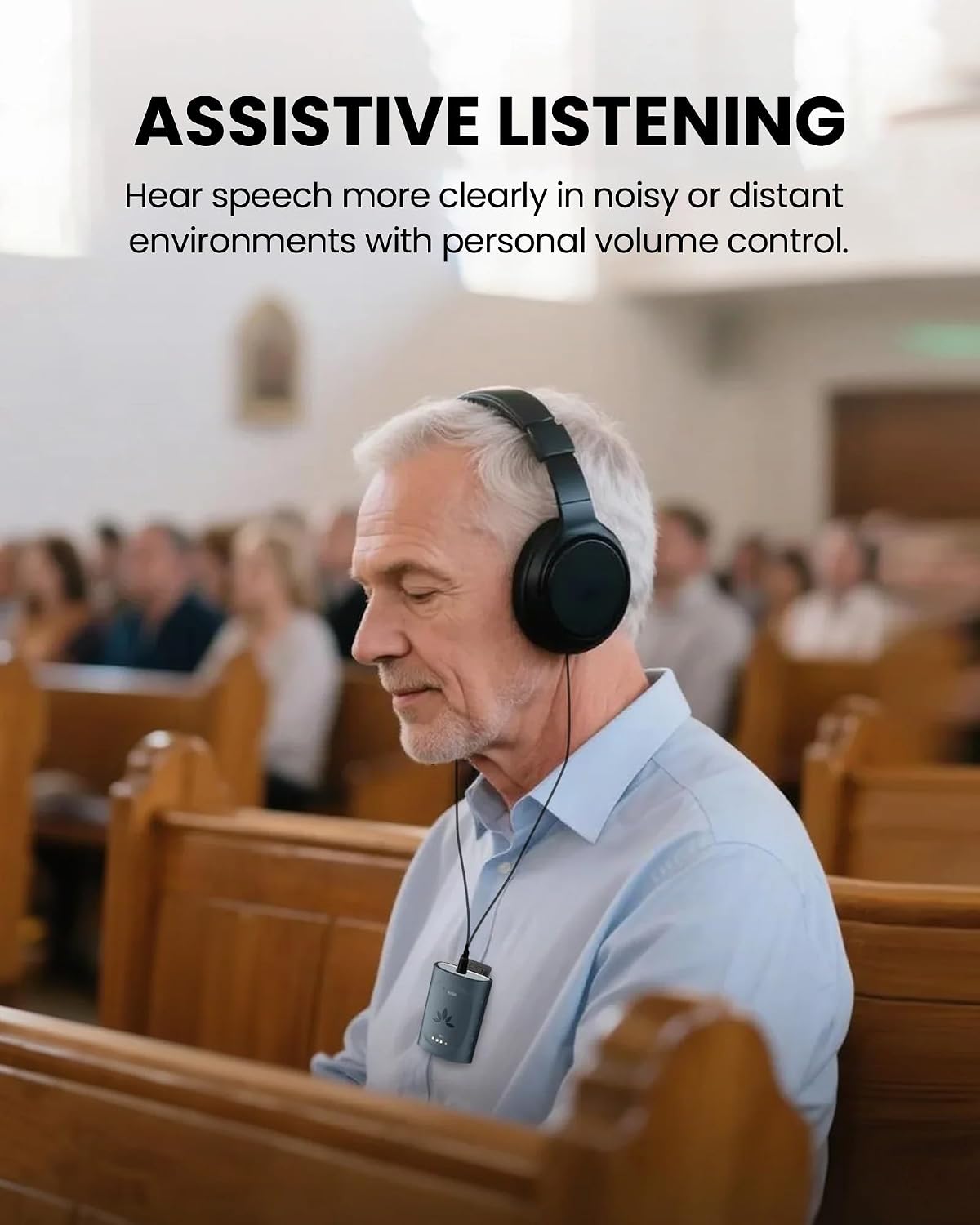 Avantree AuraClip – Auracast Receiver for Assistive Listening in Churches & Public Venues, Clip-On Design, 16H Battery, Long-Range up to 328ft, Turns Wired 3.5mm AUX Headphones into Auracast