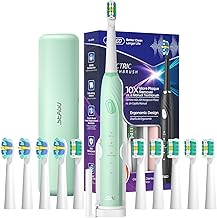 seago Sonic Electric Toothbrush for Adults, Electric Toothbrush with 10 Heads and Scientific Ergonomic Design. Timer, Case and 60 Days of Use for Travel, Green