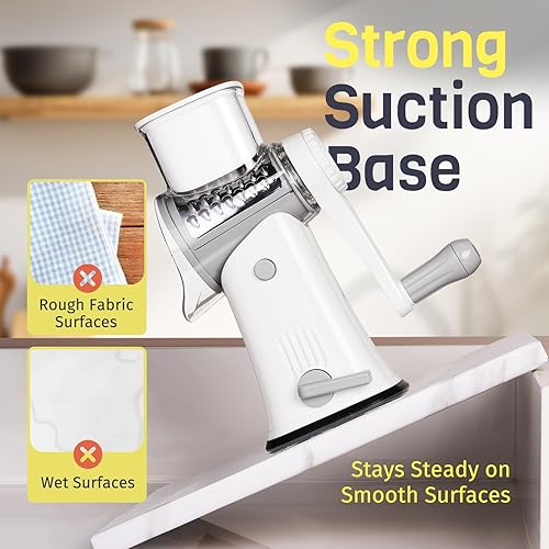 Miniatura 5 de Rallador de queso giratorio 5 en 1, manivela de mano, trituradora de verduras con 5 cuchillas intercambiables, ralladores para cocina, herramienta