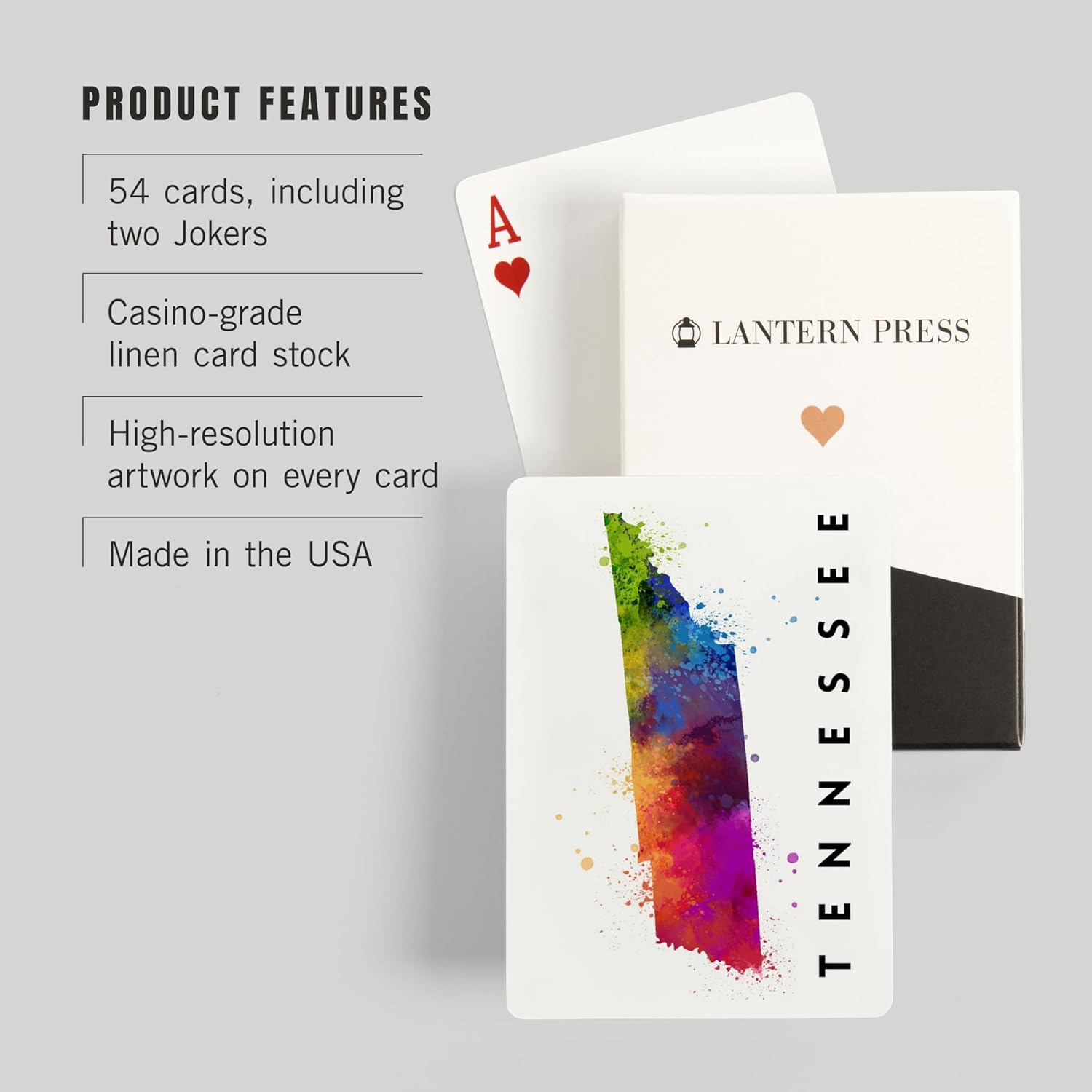 Lantern Press Tennessee State Abstract Watercolor, 52 Playing Cards for Adults, Poker Size Card Deck