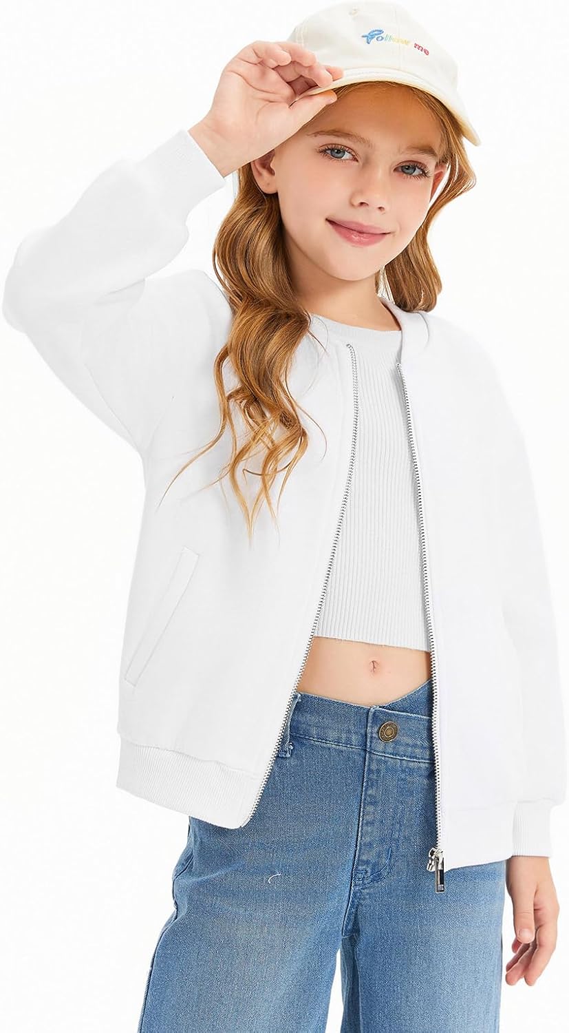 Haloumoning Girls Zip Up Jackets Kids Fall Long Sleeve Sweatshirts Outerwear with Pockets 5-14 years - Image 2