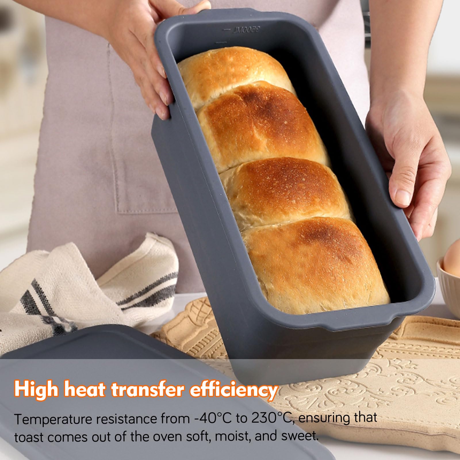 Stampo Pane in Cassetta con Coperchio, Pieghevole Stampo Plumcake Silicone, Superficie Resistente al Calore e Antiaderente, Ideale per Preparare Pane Tostato (32 × 14.5 × 11.5 cm)