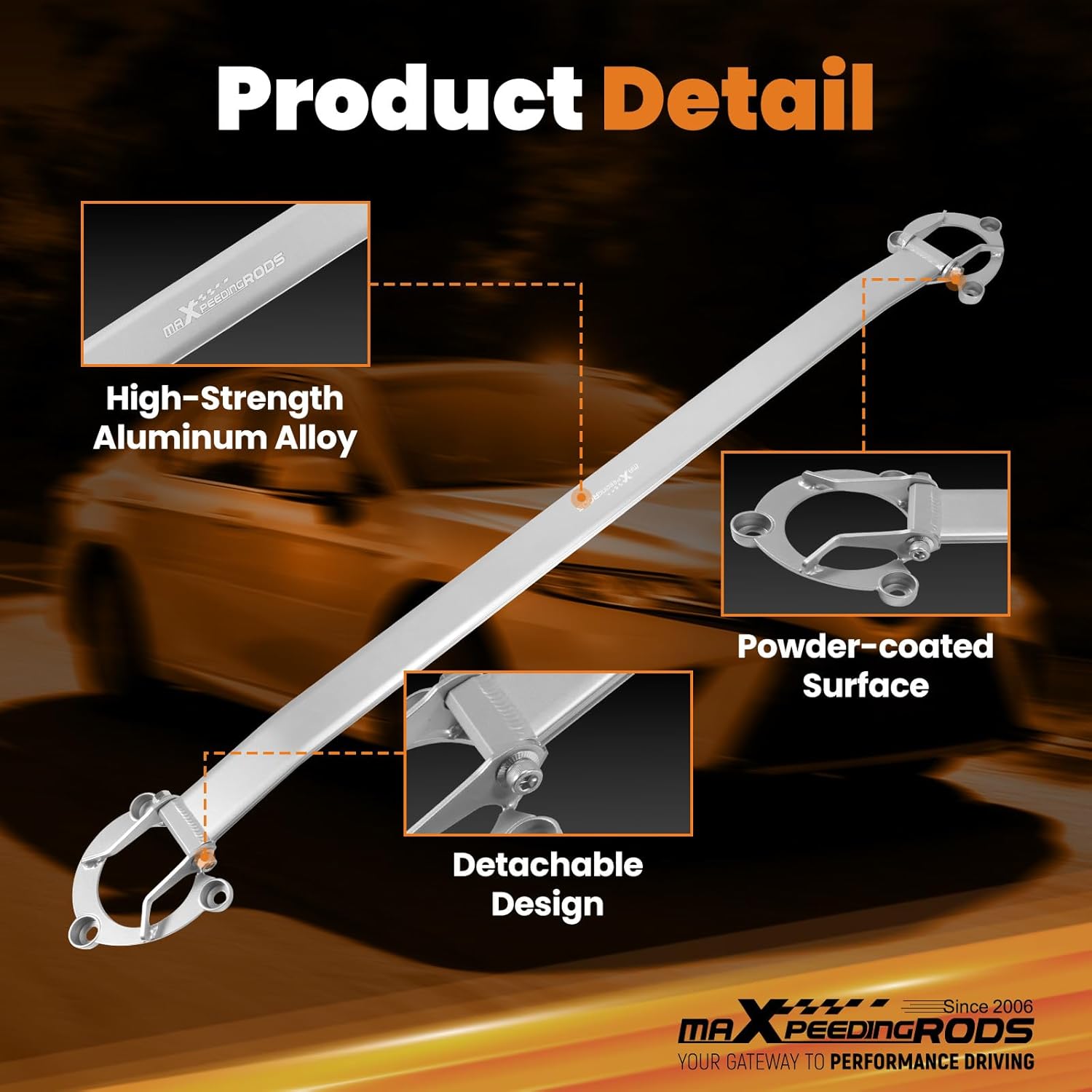 maXpeedingrods Front Upper Suspension Strut Tower Bar Engine Brace for Toyota Camry 2018-2024, Aluminum Powder Coating Strut Tower Brace, Metallic Silver