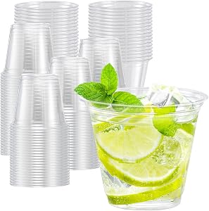 Lamosi 100 Pack 9 oz Clear Plastic Cups, Disposable Cups Win…
