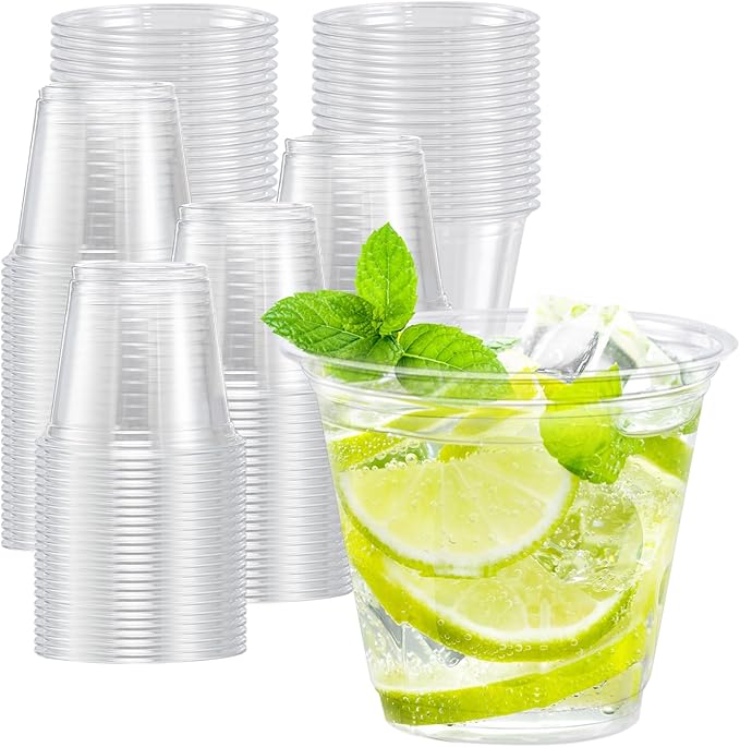 Lamosi 100 Pack 9 oz Clear Plastic Cups, Disposable Cups
