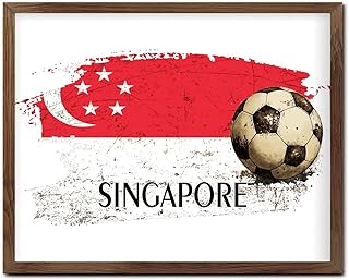 Nintydays Football Theme Singapore Wooden Wall Table Sign Wall Decor Distressed Global World Flag Travel Trip Signs Custom Wood Wall Sign for Offices Shelf Front Porch 16x20in