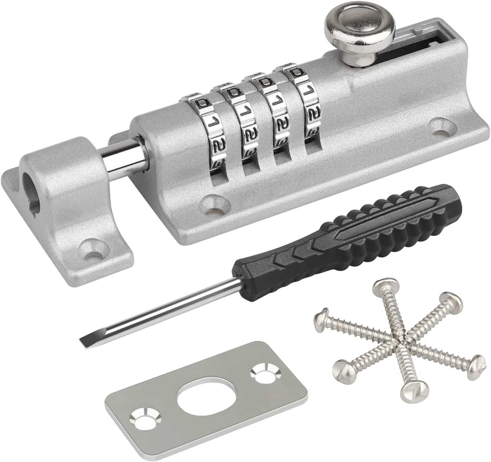 Combination Locking Bolt, [Weatherproof & Burglar Proof] 120mm Combi-Bolt 4 Digit Unique Combination Locking Bolt, Thicken Solid Zinc Alloy Door Latch Lock for Home, Gate, Shed, Garage (Silver)