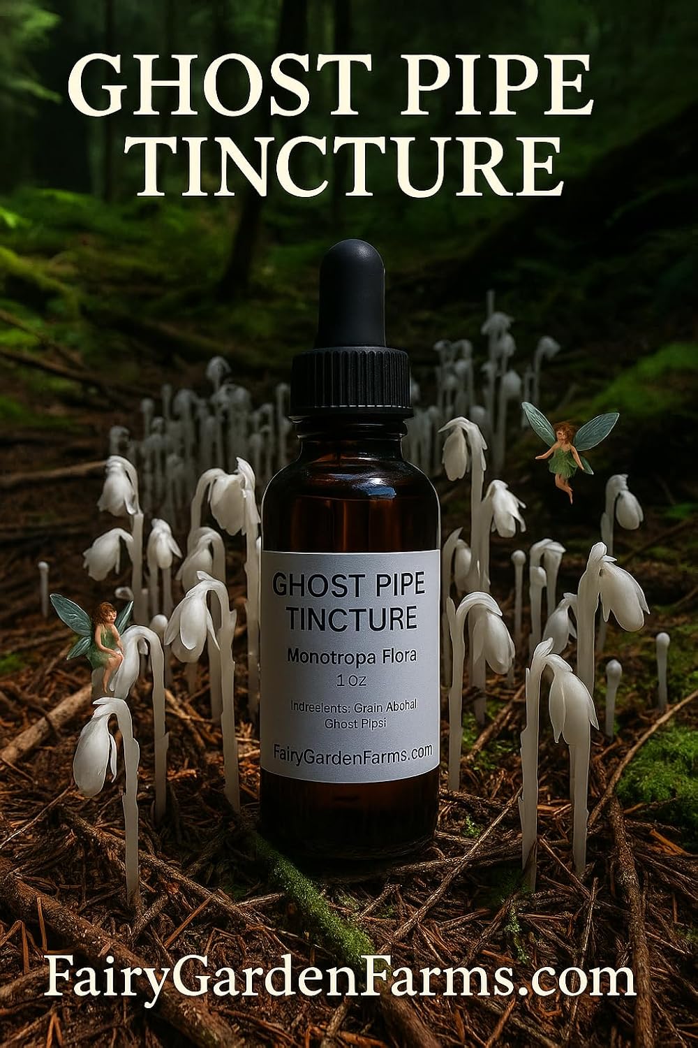 Ghost Pipe Tincture Gift Set Extra Strength Strong Monotropa Flora, 2 oz, Fairy Garden Farms in 3 Bottles(1oz and Two 1/2oz)