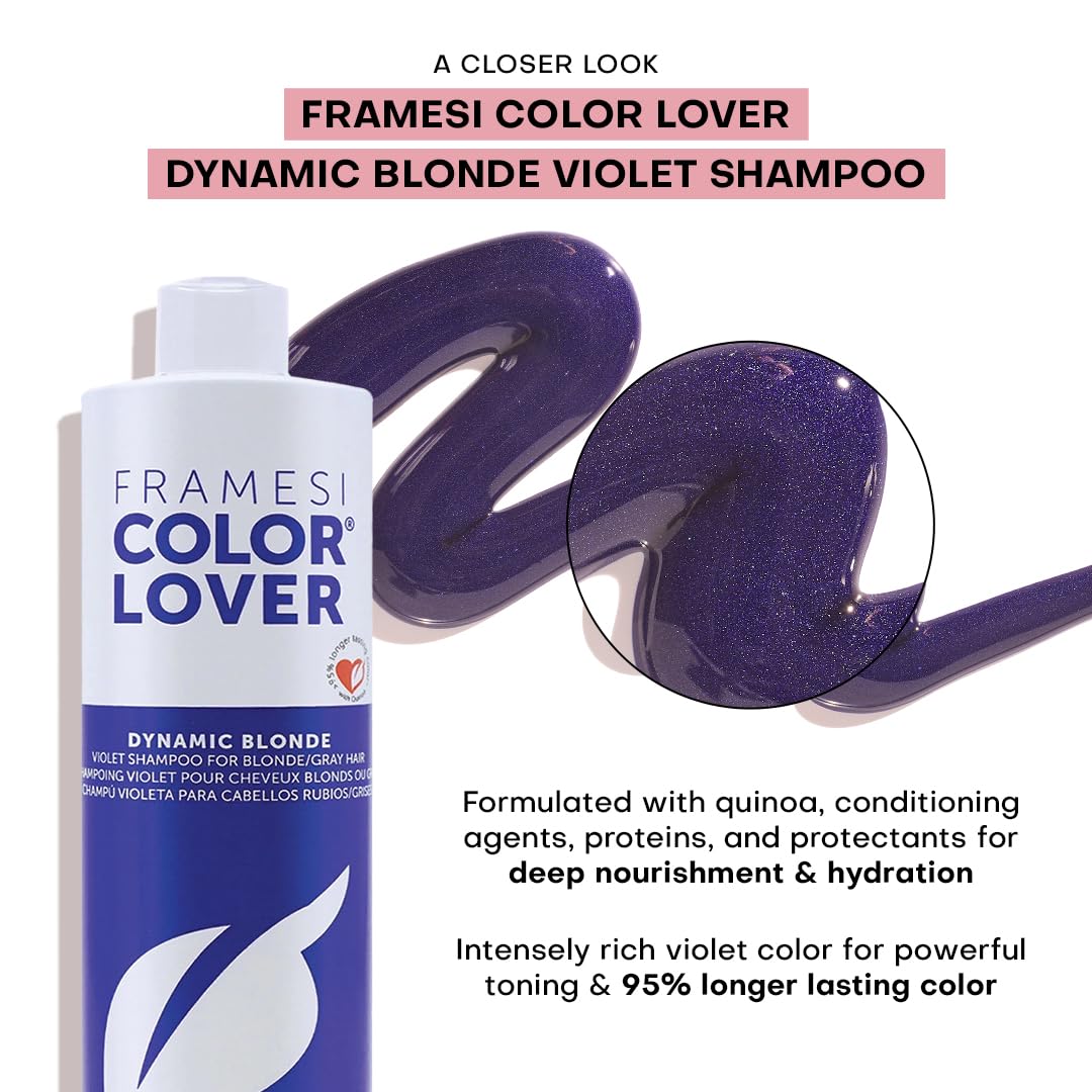 Framesi Color Lover Dynamic Blonde Purple Shampoo, Sulfate Free Shampoo, Color Treated Hair