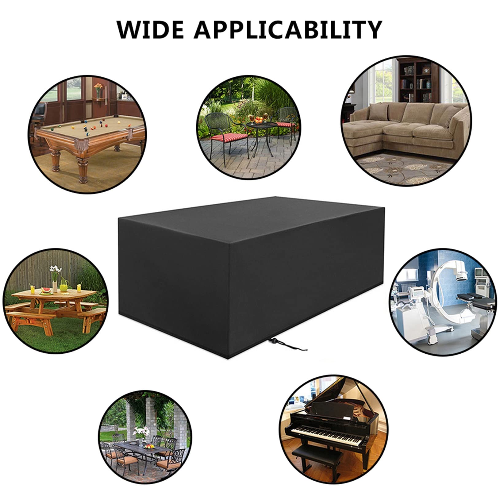HeavyDu 420D - Funda protectora de poliéster para jardín, 115 x 115 x 74 cm, impermeable, color negro