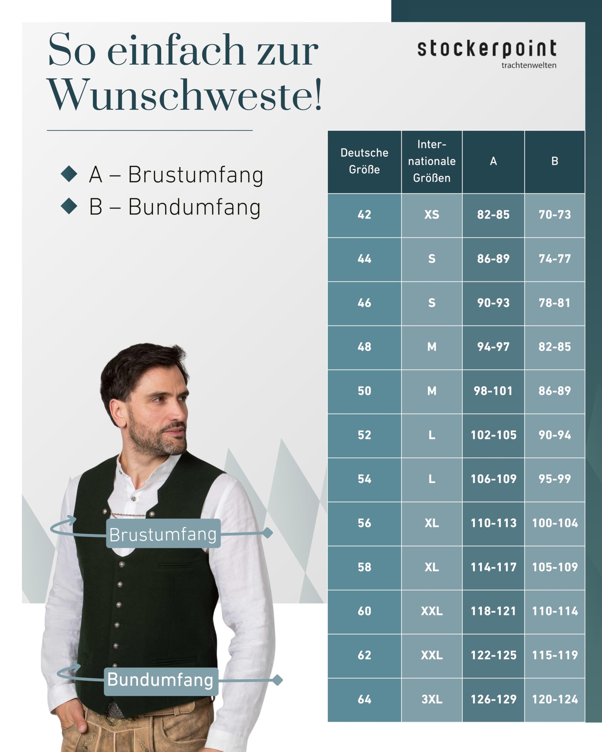 Stockerpoint Herren Trachtenweste Salerio I Größen 44-56 I Traditionelle & hochwertige Weste mit verstellbarem Riegel I Perfekt für Trachten & Festlichkeiten