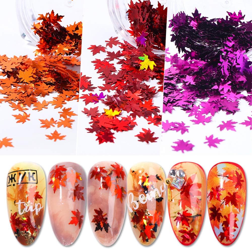 Nail Art Glitter Color Paillette Laser Maple Leaf Sequins 3D Christmas DIY Flakes 12 Colors