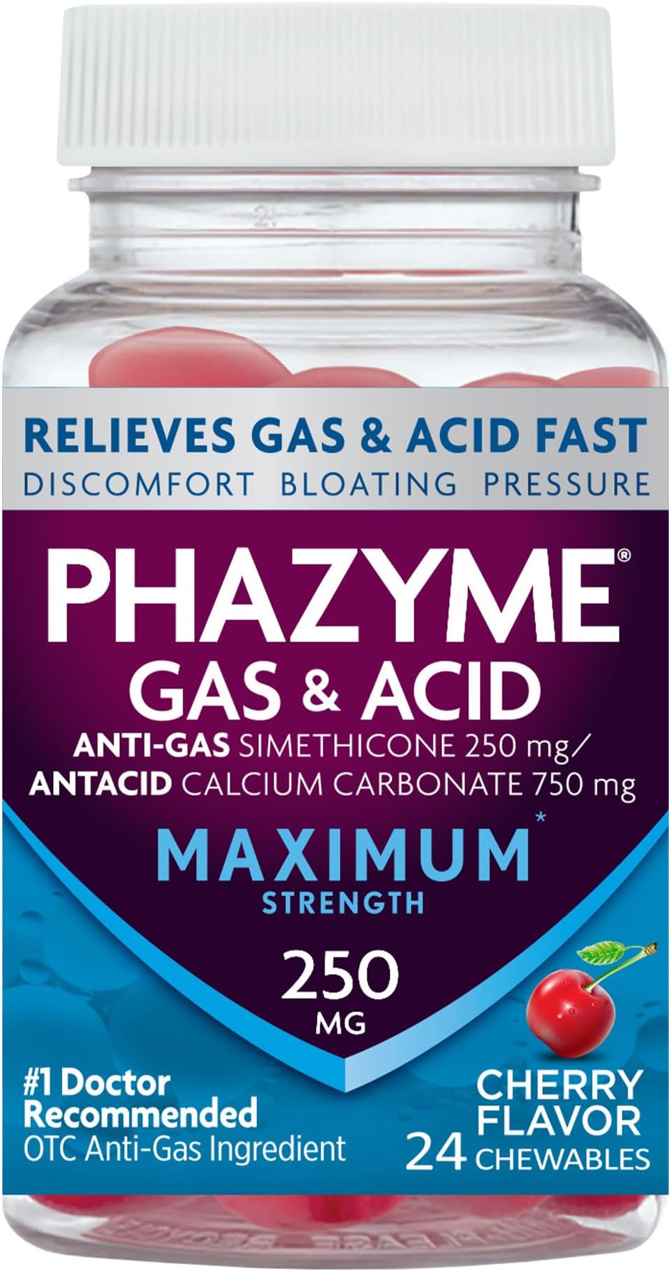 Phazyme Maximum Strength Gas & Acid Relief, 24 Cherry Flavor Coated Chews(Packaging May Vary)