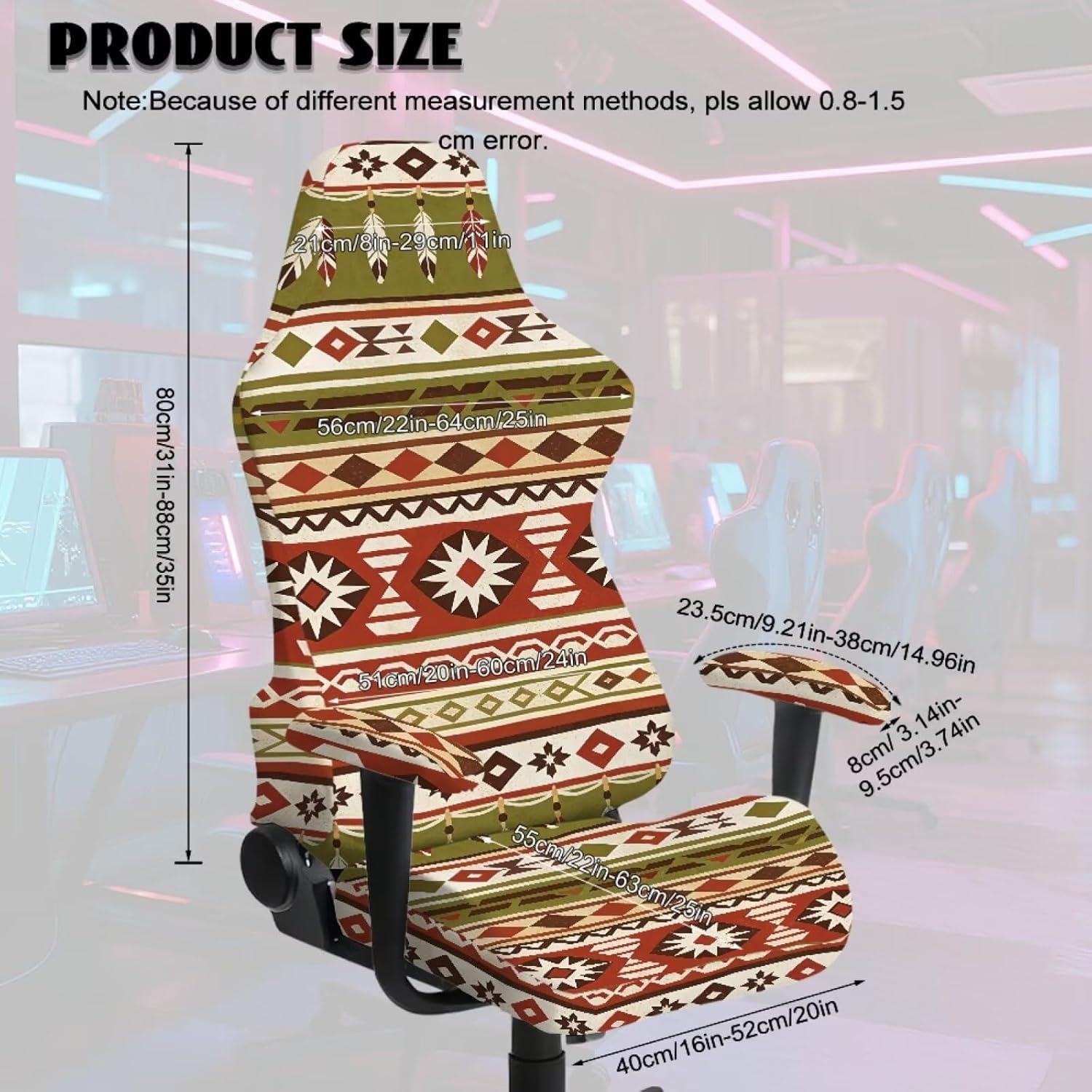 Geometric Green Gaming Chair Covers Polyester Desk Chair Seat Cover with Armrest Anti-Slip Computer Vanity Chairs Cover for Dogs Cats Pets(4 Pieces)