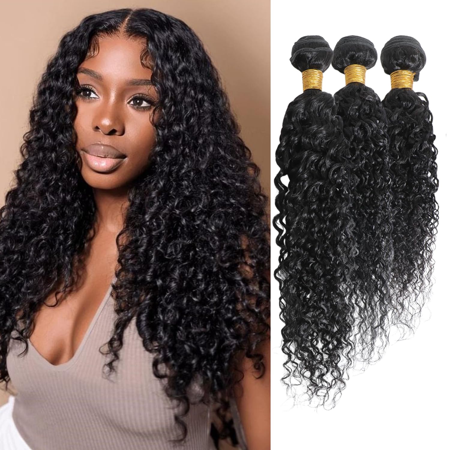 Curly Bundles Human Hair 14 16 18 Inch Hair Extensions Natural Black Color Human Hair Bundles for Women Unprocessed Brazilian Virgin Hair