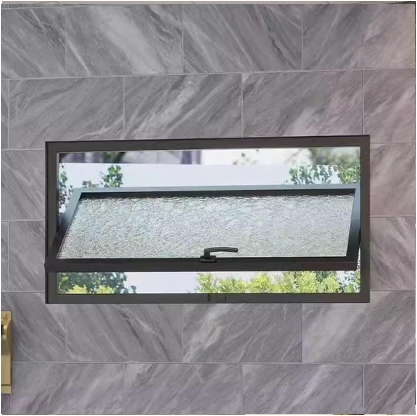 Rectangular Metal Window, Basement window with Privacy Glass, 360° Rotatable Hopper with Handles, Aluminum Flush Mount Bathroom Kitchen Rotating Ventilation Casement Replacement(Black,WxH 26x12