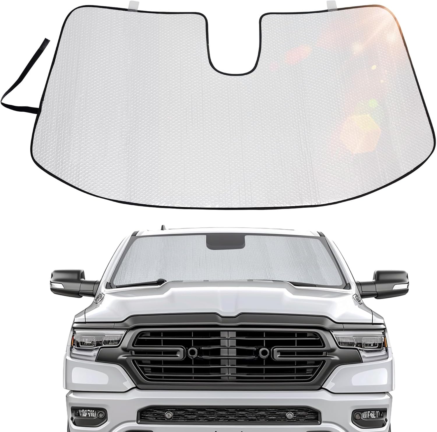 Windshield Sun Shade Compatible with Ram 1500 2500 3500 2019 2020 2021 2022 2023 2024, Sunshade Car Windshield Sun Visor, Foldable Windshield Sun Shield