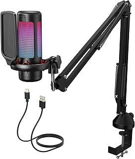 Gaming USB Microphone Set for PC, TONOR RGB Condenser Mic with Boom Arm Quick Mute, RGB Lighting, Pop Filter, Shock Mount, Gain Control for Streaming Podcasting Recording Discord Twitch YouTube TC310+