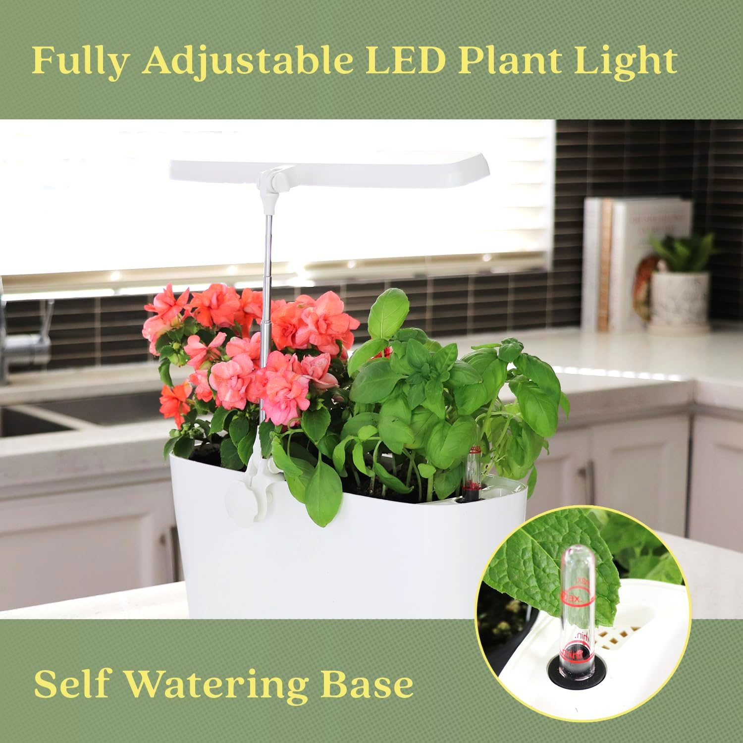 SunBlaster Nano Growlight Garden, Indoor Herb Garden and Countertop Planter with Passive Hydroponic System, Dimmable LED Light, Timer, and Gaia Green All Purpose Fertilizer