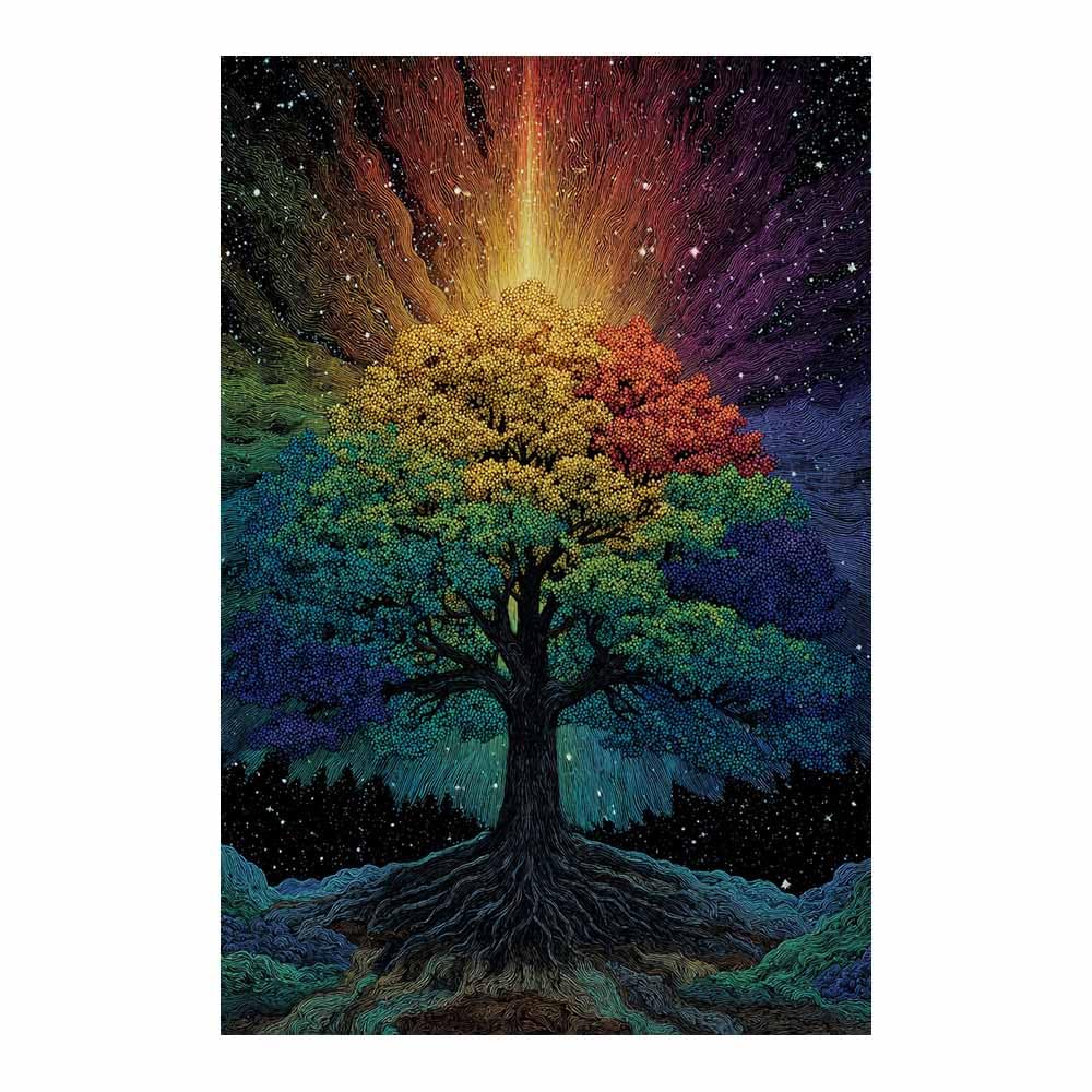 XENIOU Tree Of Life Wall Art Starry Whitese Magics Tree canvas painting wall art, Living Room Bedroom Hallway Stairs Decoration.(Multicolor)-60x90cm Unframed