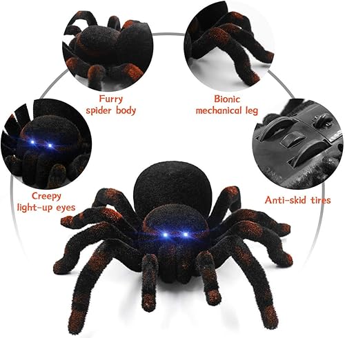 Miniatura 5 de Aerbee Tarántula de araña a control remoto inalámbrico, juguete de araña de alta simulación con ojos brillantes, perfecto para juego de bromas para