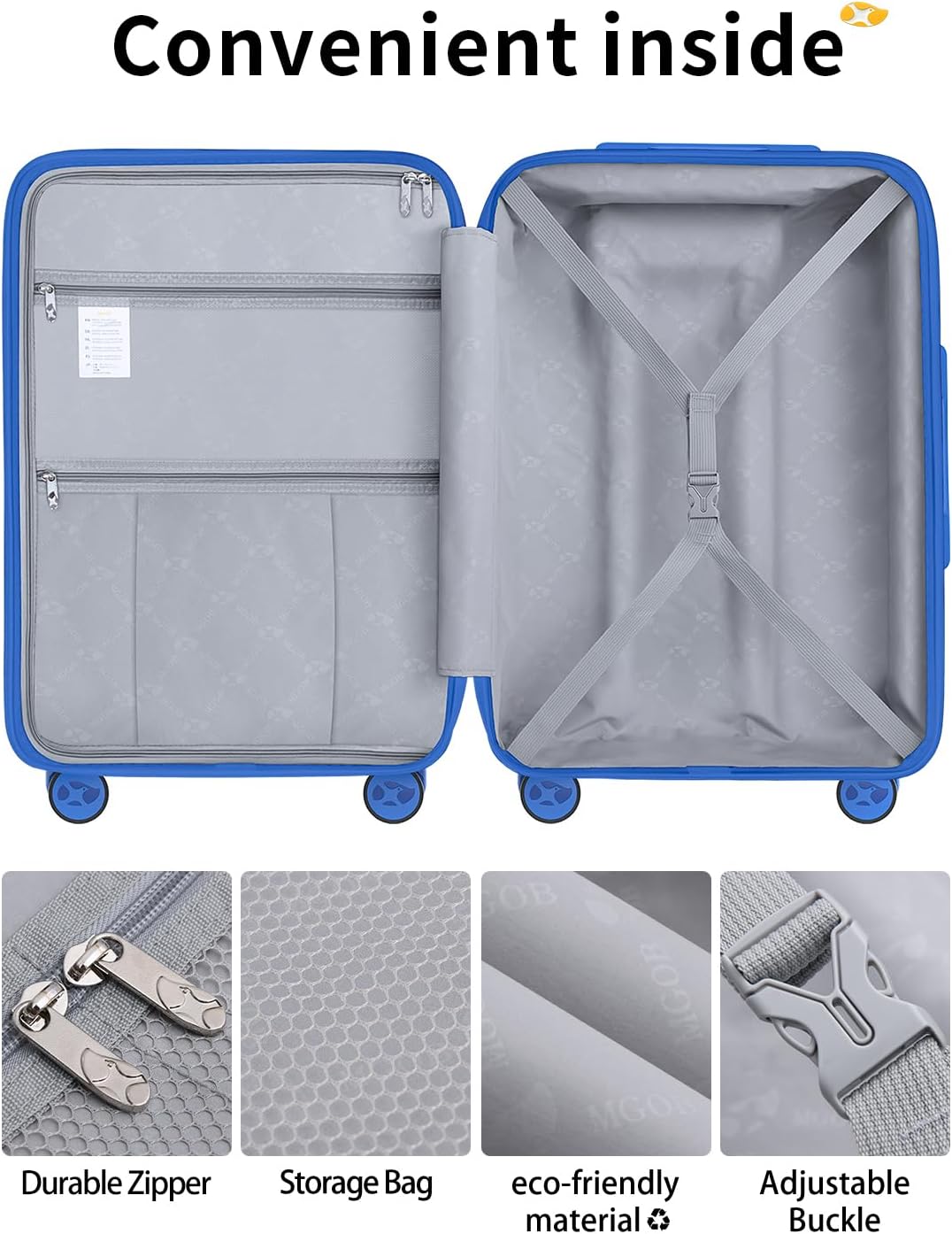 Carry On Luggage 22x14x9 Airline Approved, Hard Shell Suitcase with Spinner Wheels, PP Lightweight Luggages with TSA Lock, Carry-On Suitcases 20 Inch, Blue