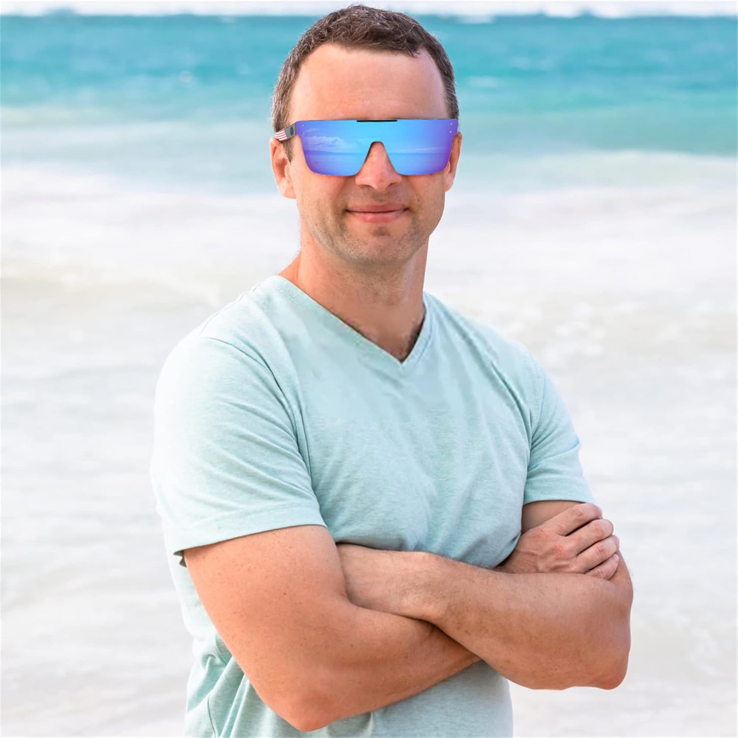 FEISEDY Polarized Sunglasses for Men, Oversized Square Flat Mirrored Z87 Lens, Fishing Driving Golf Outdoors Coastal B2990 - Image 7