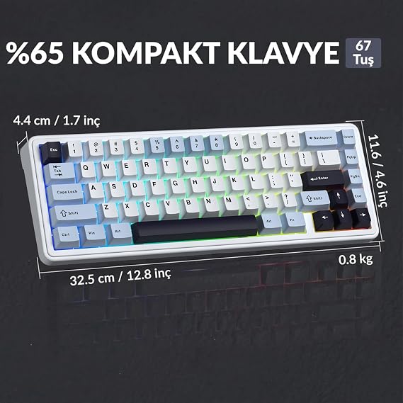 Aula F65 Reaper Switch Mechanical RGB TKL Macro Hot Swap Wireless Keyboard Ice Blue