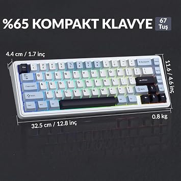 Aula F65 Reaper Switch Mechanical RGB TKL Macro Hot Swap Wireless Keyboard Ice Blue