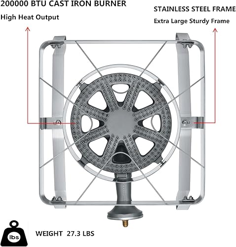 Miniatura 6 de COOKAMP Banjo de alta presión 1 quemador de propano para exteriores con regulador ajustable de 0-30 PSI y manguera trenzada de acero SA1250
