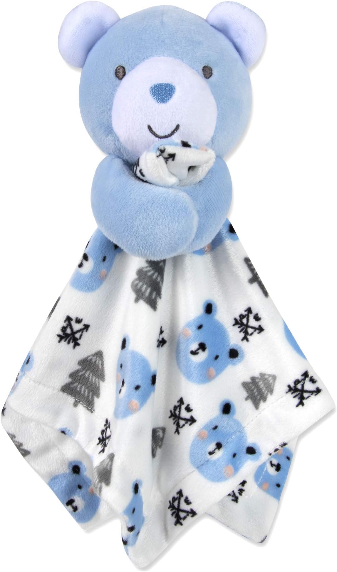 Baby Essentials Minky Animal Snuggler Lovey Blanket for Kids, Babies, Boys, Girls, Gender Neutral Security Blanket with Stuffed Animal (Beary Blue Bear)