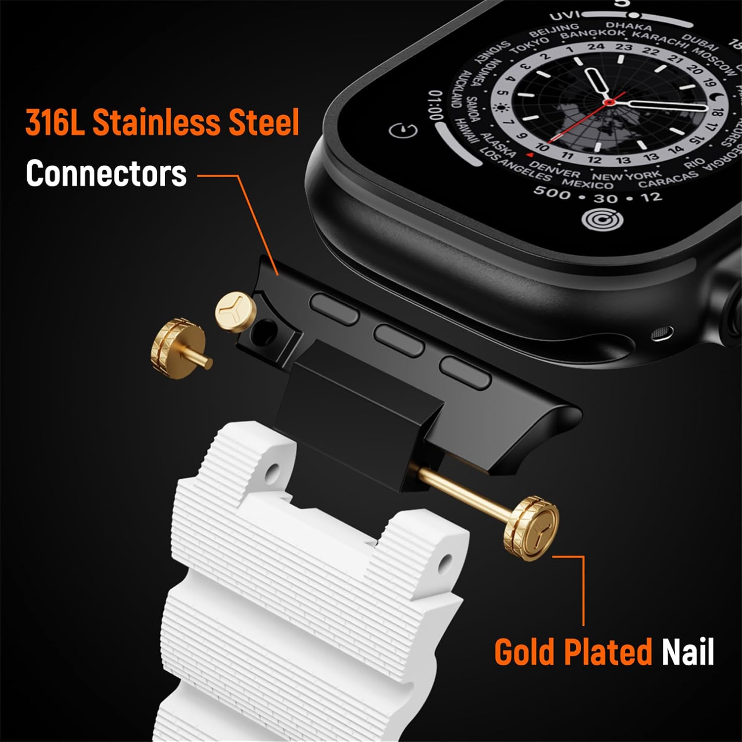 Sport Band for Apple Watch Ultra 3 2 Band 49mm 46mm 45mm 44mm , Men Sport Soft Silicone Waterproof Rubber Breathable Strap with Rugged Stainless Steel Metal for iWatch Series 11 10 9 8 7 6 5 4 SE 3 2 1