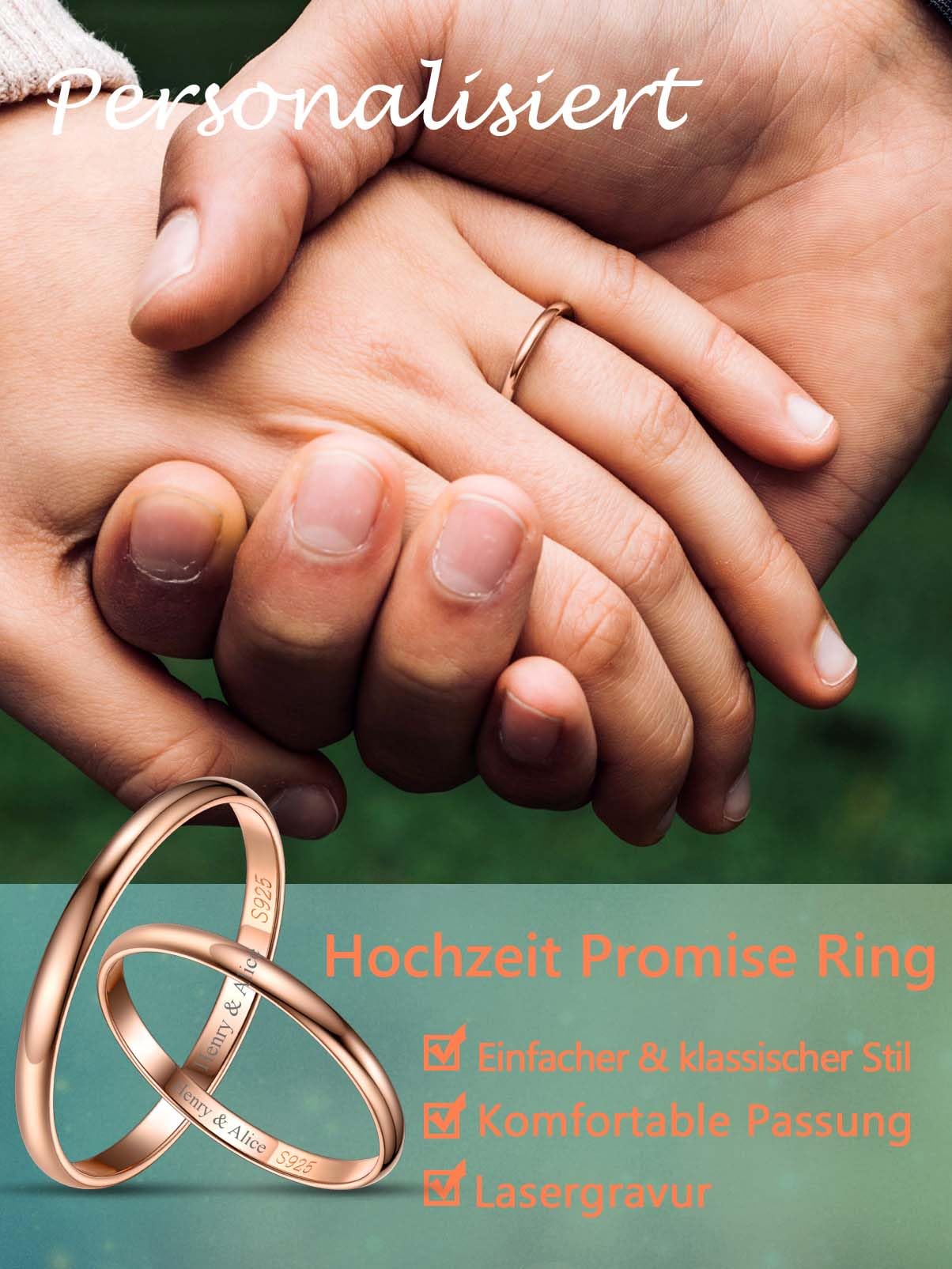Silvora 925 Silber Damen Ring 2mm/3mm/5mm breit Personalisierter Fingerring mit Gravur Schlichter Verlobungsring Ehering Hochzeitsring in Silber/Rosegold/Schwarz Ringgröße 46.8(14.8)- 67.2(21.25)