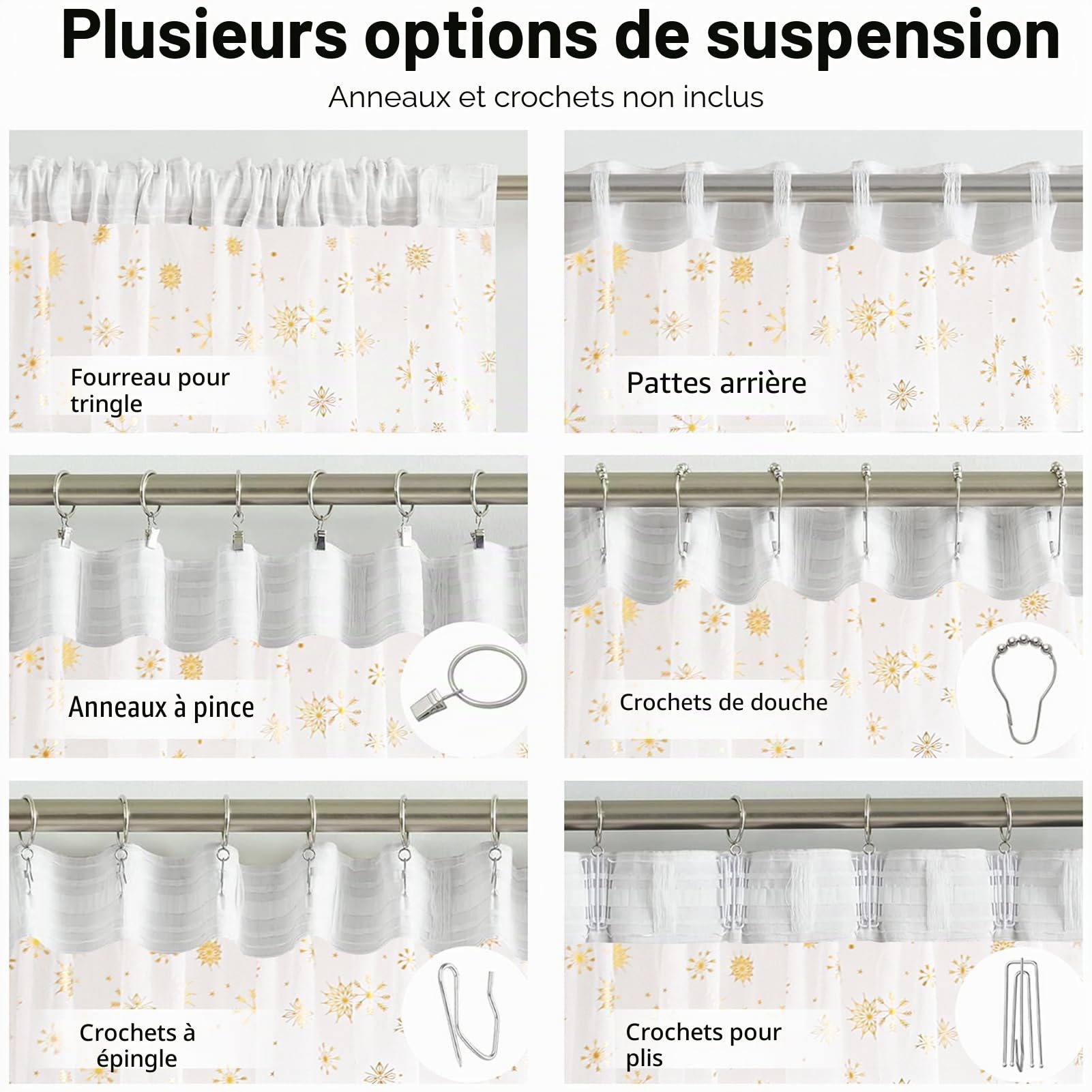Lot de 2 Rideaux de Noël, Rideaux Voilage Blanc Transparents | 140x260cm Rideaux Décorations Festives pour Salon, Chambre, Fenêtres