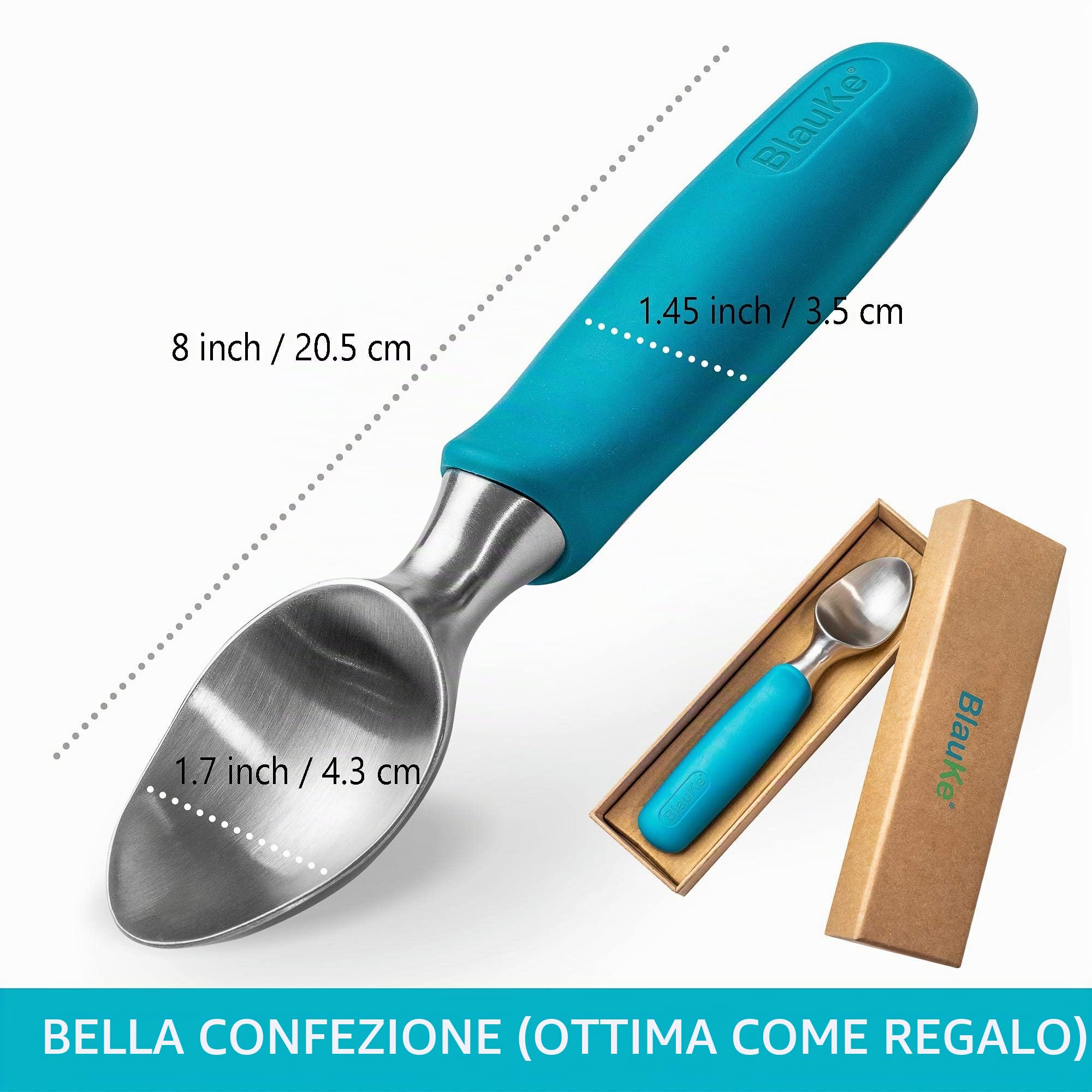 BlauKe Cucchiaio per Gelato in Acciaio Inox Dosatore Professionale Antiscivolo Lavabile in Lavastoviglie