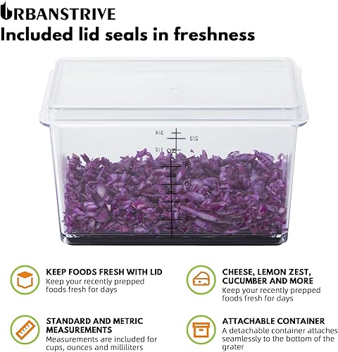 Miniatura 6 de Urbanstrive Rallador de queso con recipiente, rallador profesional de queso con asa, ralladores de acero inoxidable para cocina de mano, rallador de