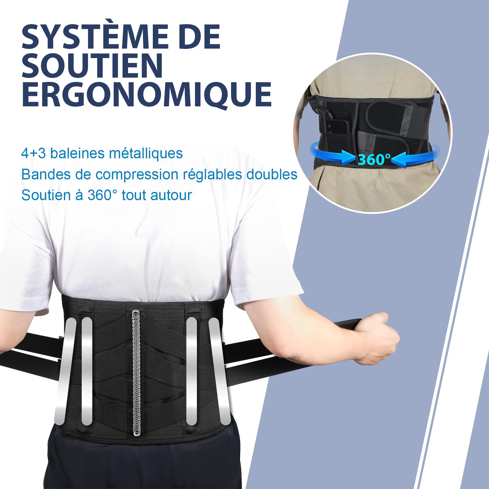 HONGJING Ceinture de soutien lombaire massante avec chaleur pour soulager les douleurs dans le bas du dos, ceinture de massage lombaire sans fil rechargeable avec 3 niveaux de chauffage et 4 modes de