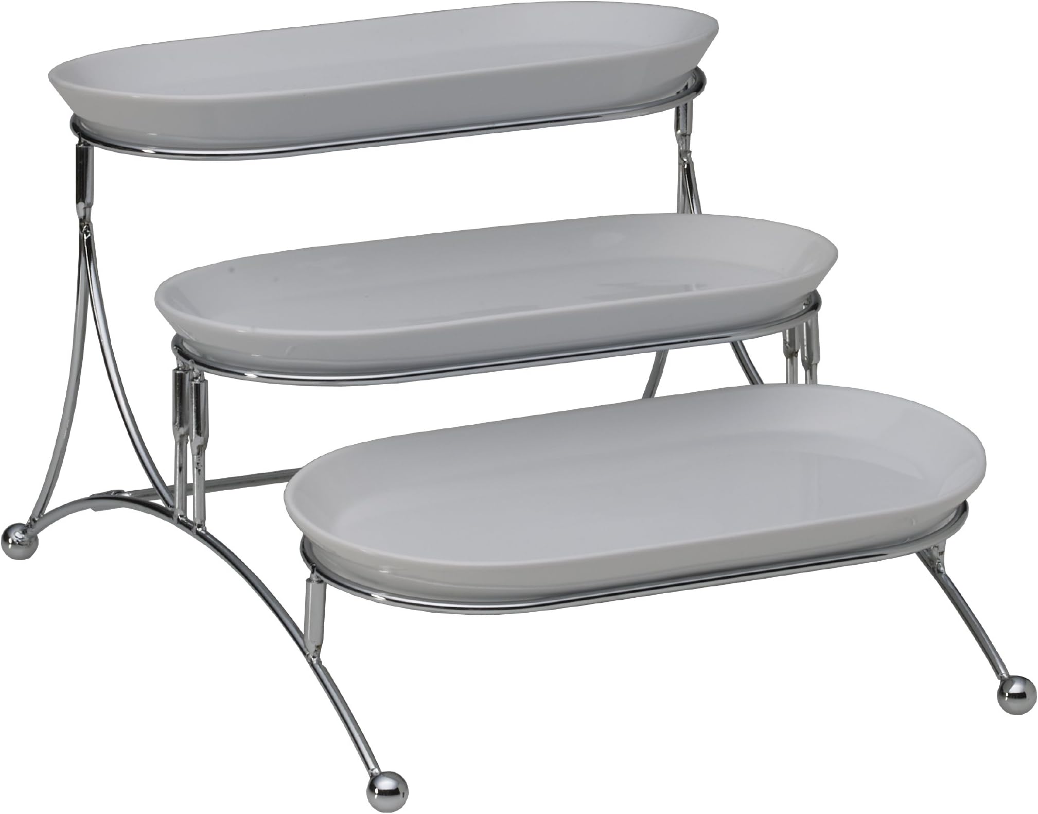 Towle Living 3-Step Tidbit Server with Chrome Plated Stand, White