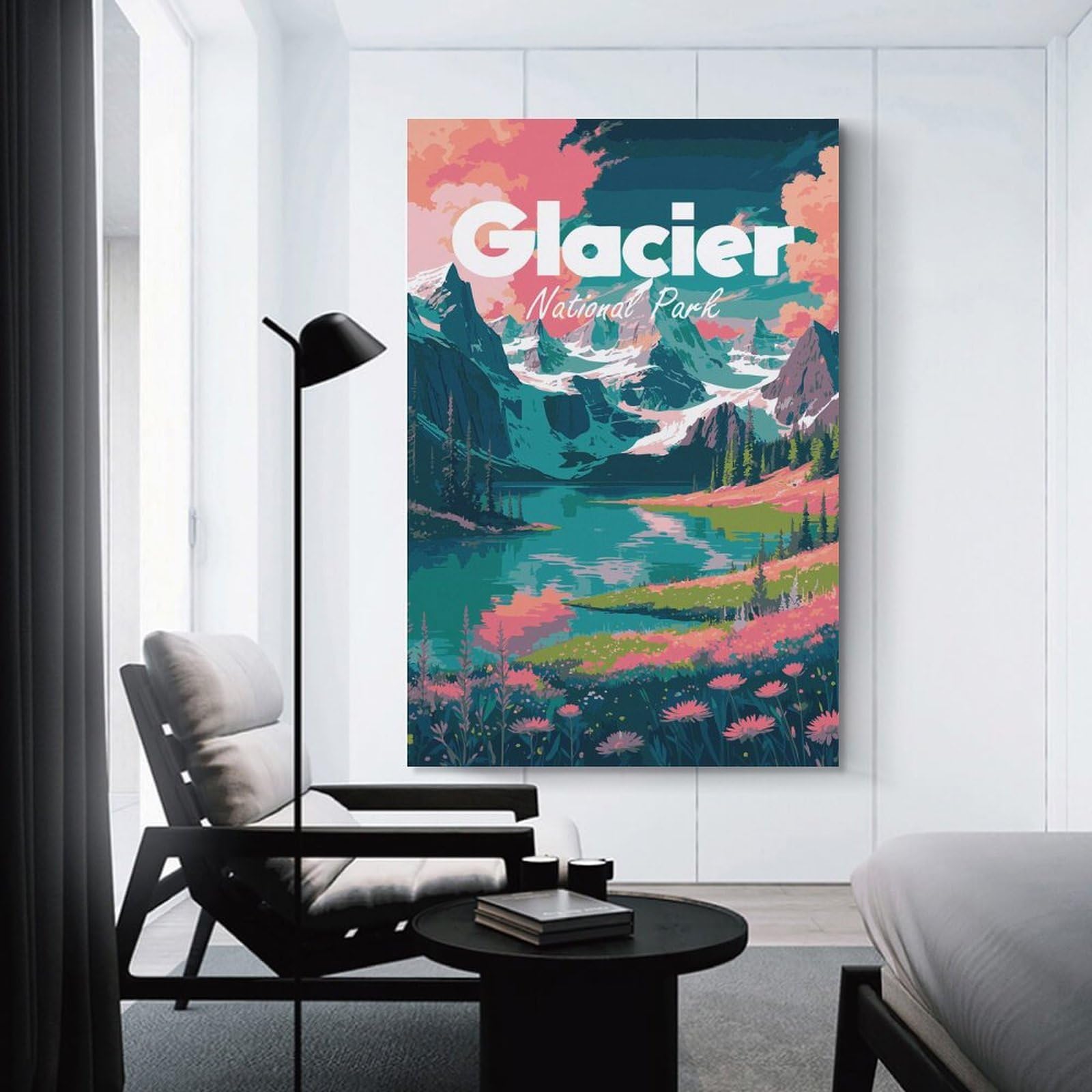 Junmoney Glacier National Park Landscape Hanging Wall Art 20x30inch(50x75cm), for Small Homes, Bedrooms Or Open Spaces, Decorative Canvas Decor for Home Updates