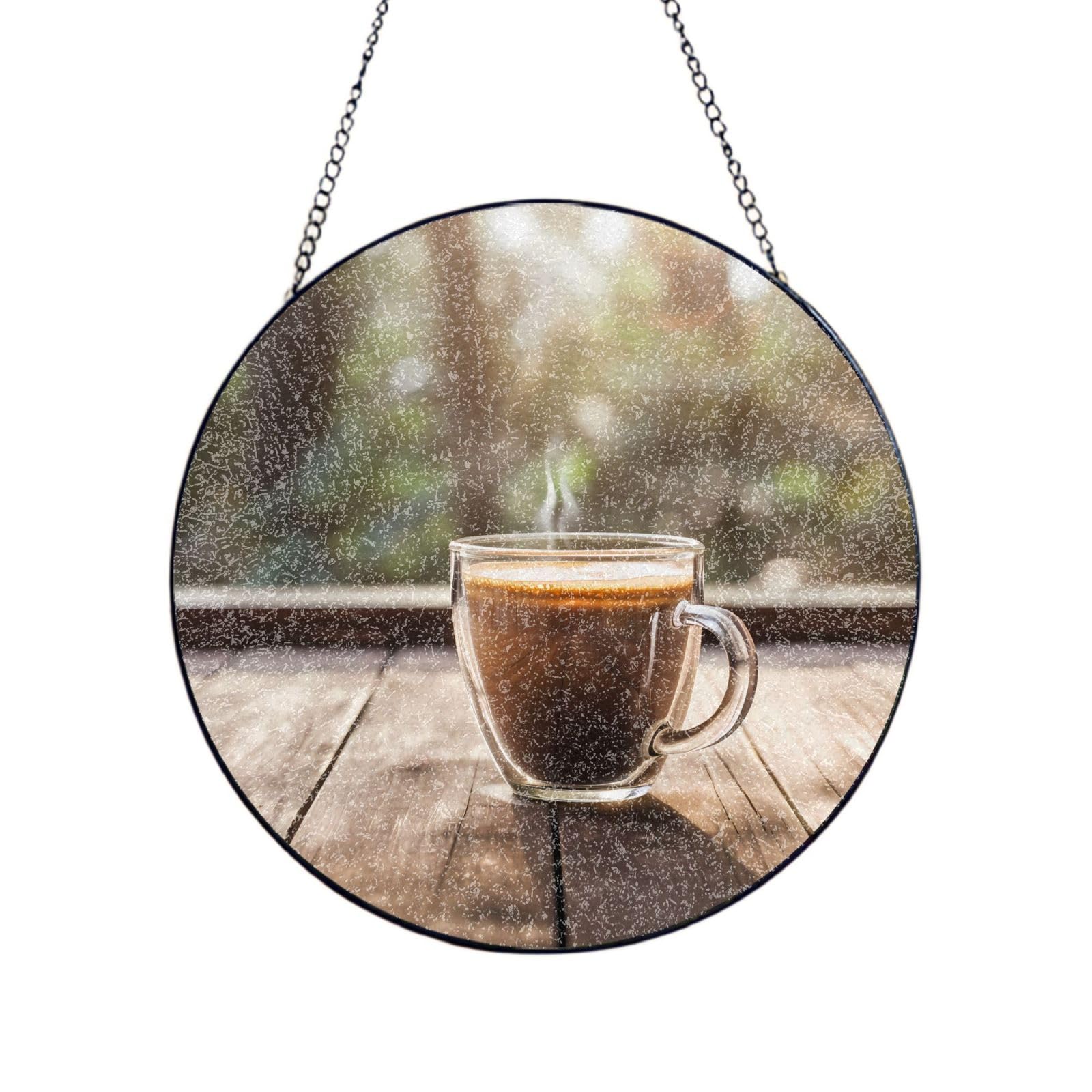 Phayah Coffee By The Glass Print Stained Glass Window Hanging Sun Catchers Decoration Mother'S Day Birthday Gifts For Home Garden Porch 6in（15cm）