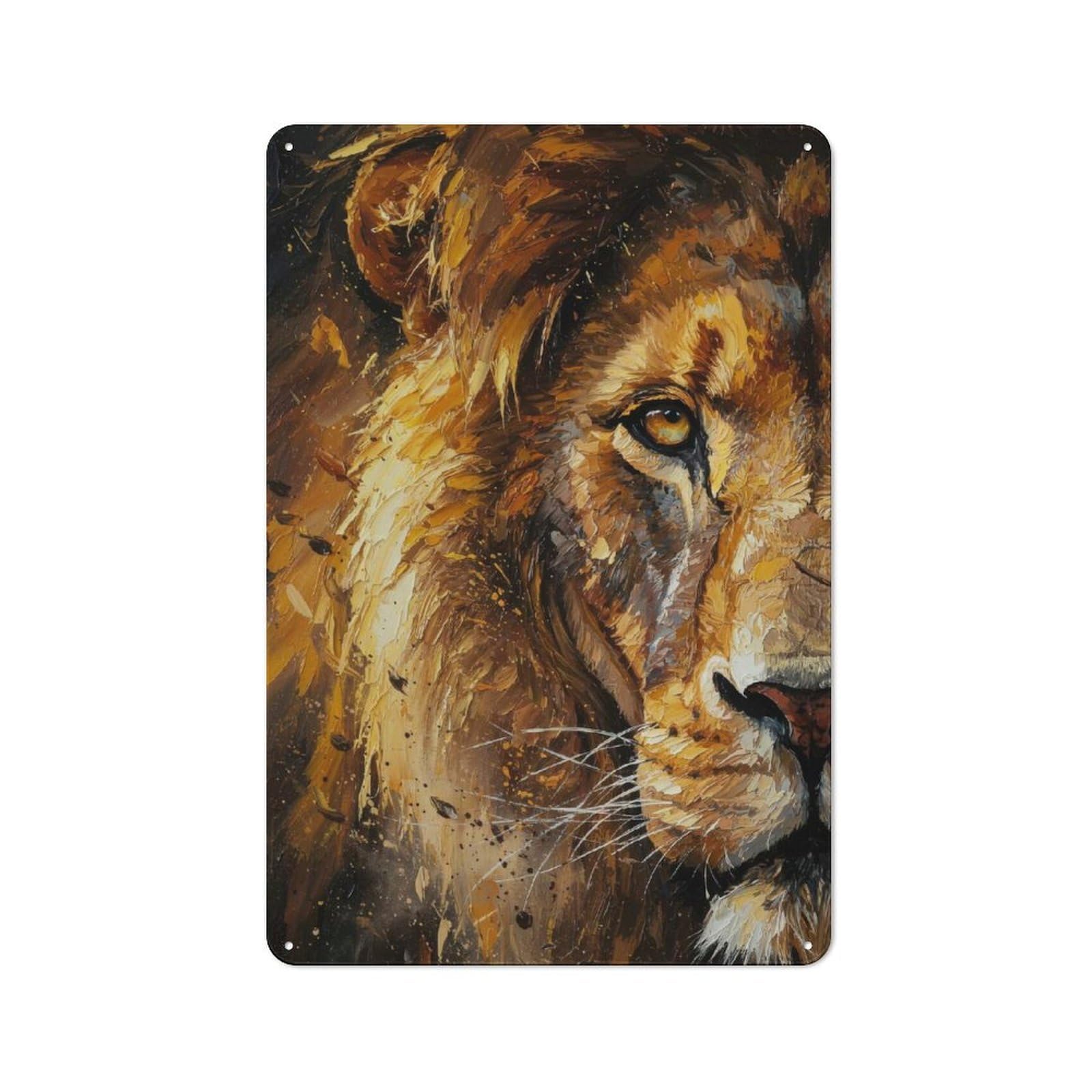 Junmoney Style-11 Lion Portrait Oil Painting Retro Metal Wall Decor 30X20cm, Retro Metal Sign For Garage, Hobby Room, Office Or Man Cave