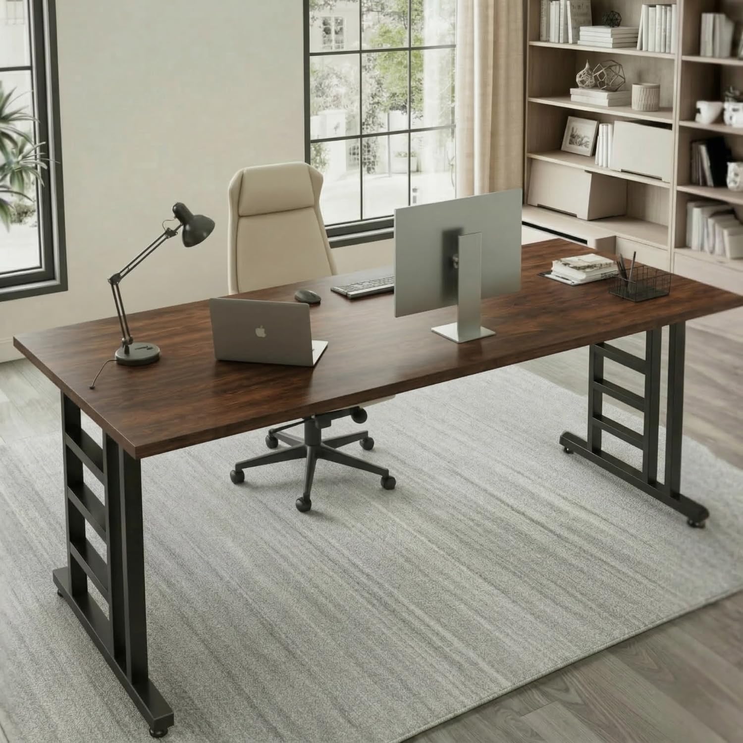 TEKAVO Evon Office Workstation Table | Working Desk for Home & Office | Computer Work Table for Two | Meeting & Conference Room Table | Executive Desk | 180 cm X 70 Long | Dark Brown