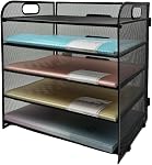 ECIC 5 Boîtes de papier Organisateur de la lettre de l'organisateur avec poignée-Mesh Desk Organisateur des fichiers, Trieuse de papier pour bureau, maison ou école, noir