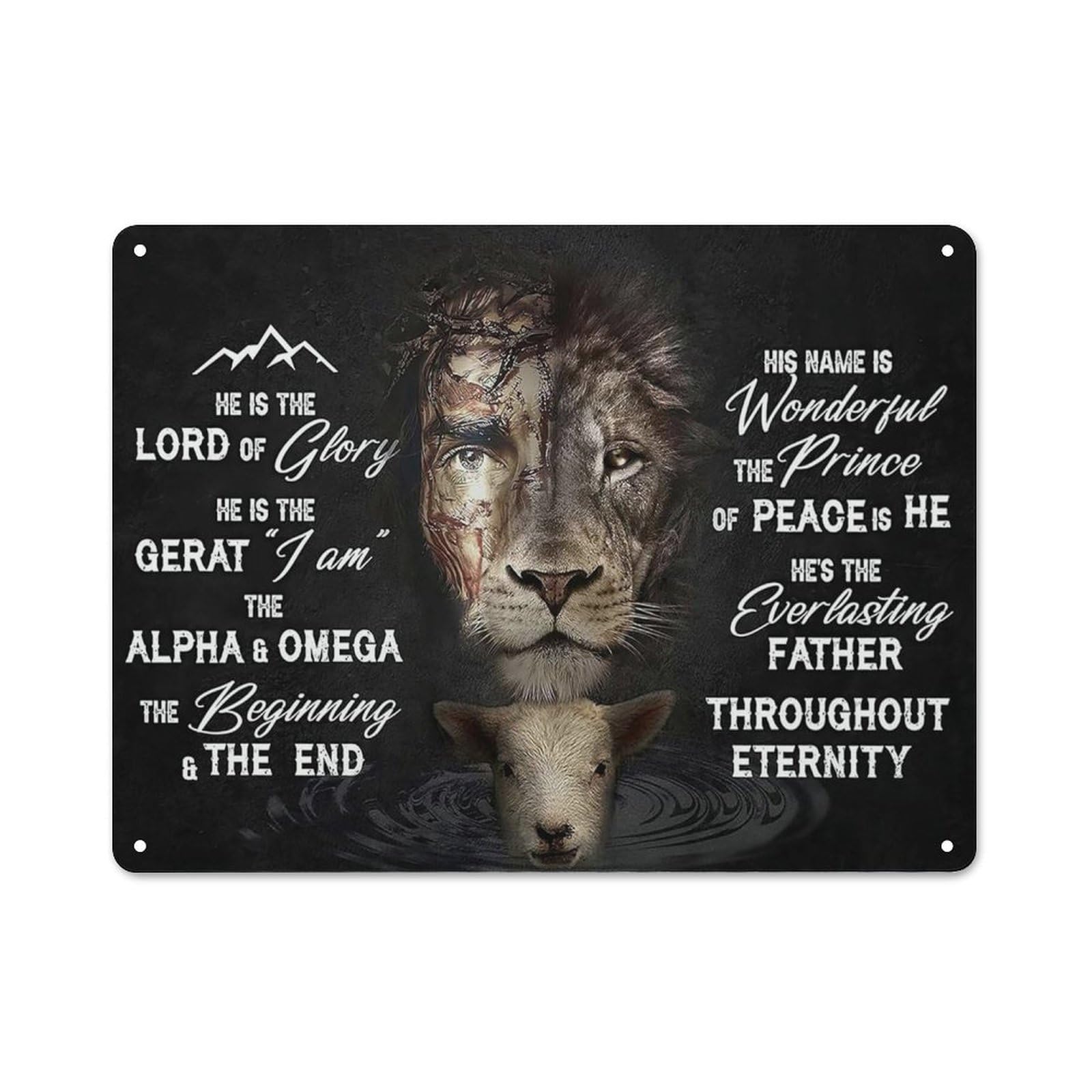 Acdoet Tin-05 Rustic Metal Tin Sign Jesus Lion Wall Art Lion Of Judah Religious Wall Art For Christian Wall Decor, Lion And Lamb Jesus Poster Picture Wall Decor, Christian Art Jesus Painting Print 12X16 Inch